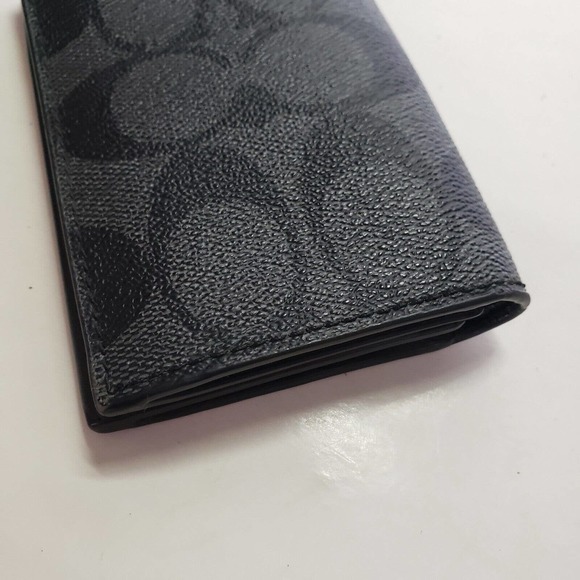 Coach Men's Black Gray Leather Small Bifold Wallet Card Holder Compact Unisex - Picture 8 of 9